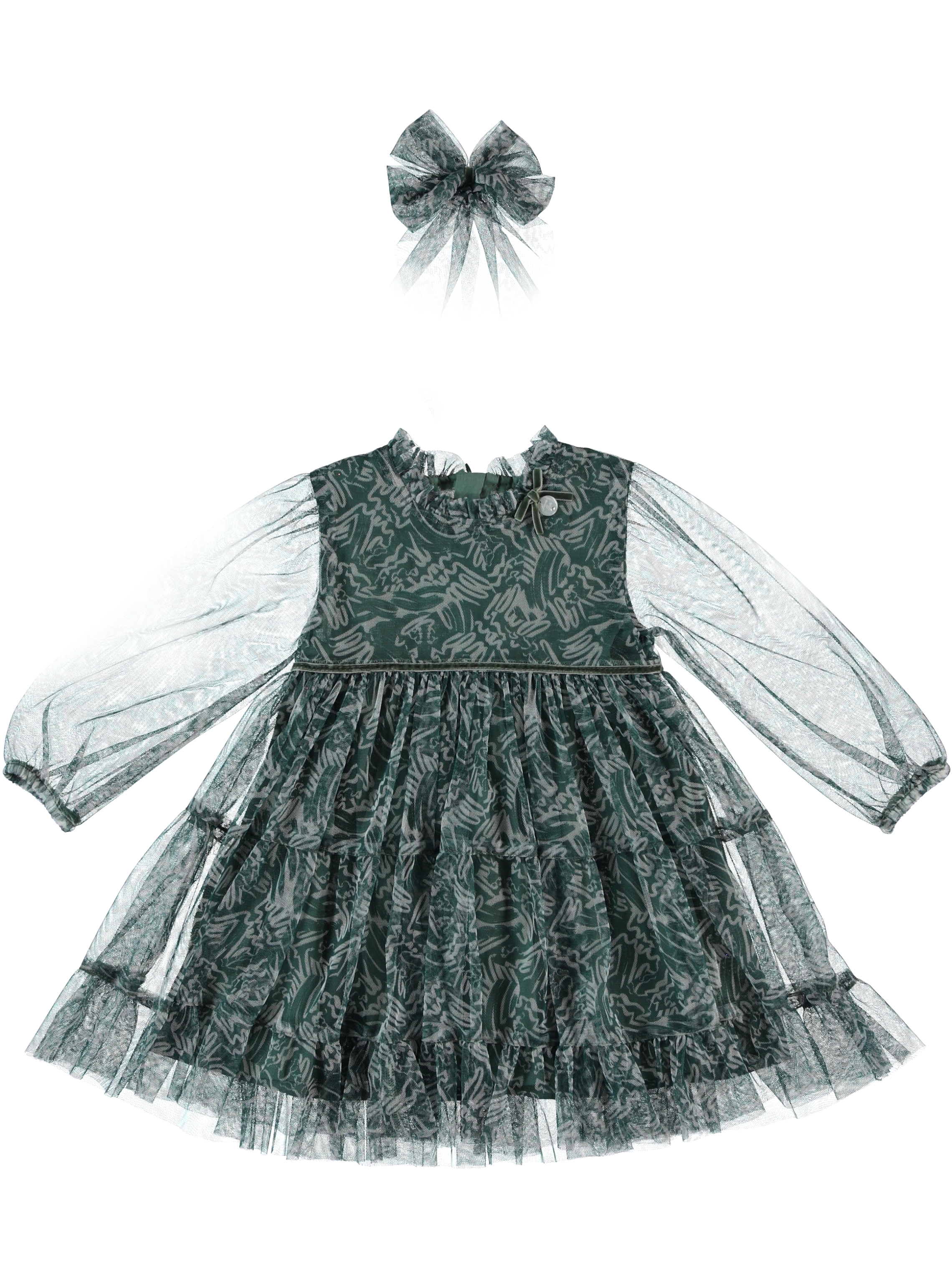 ROBE VERTE AVEC BARRETTE CHEVEUX 