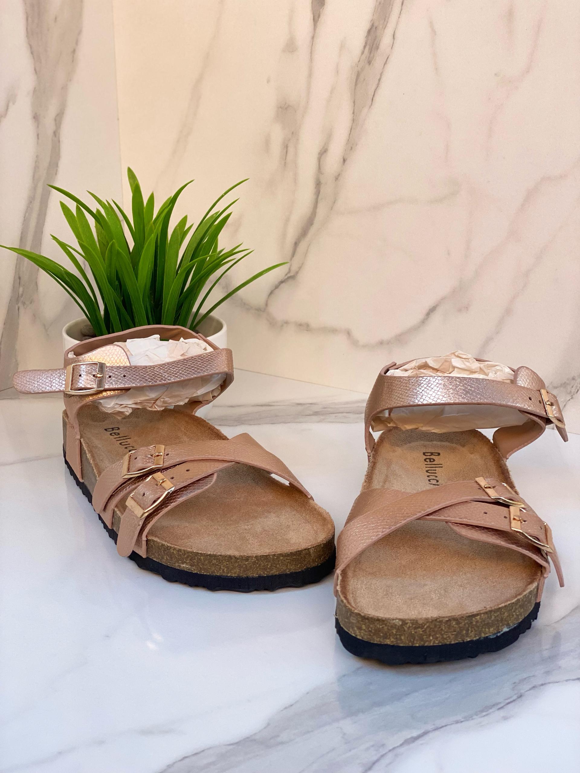 Sandales Rose Clair Brillant à Effet Scintillant et Brides Confort