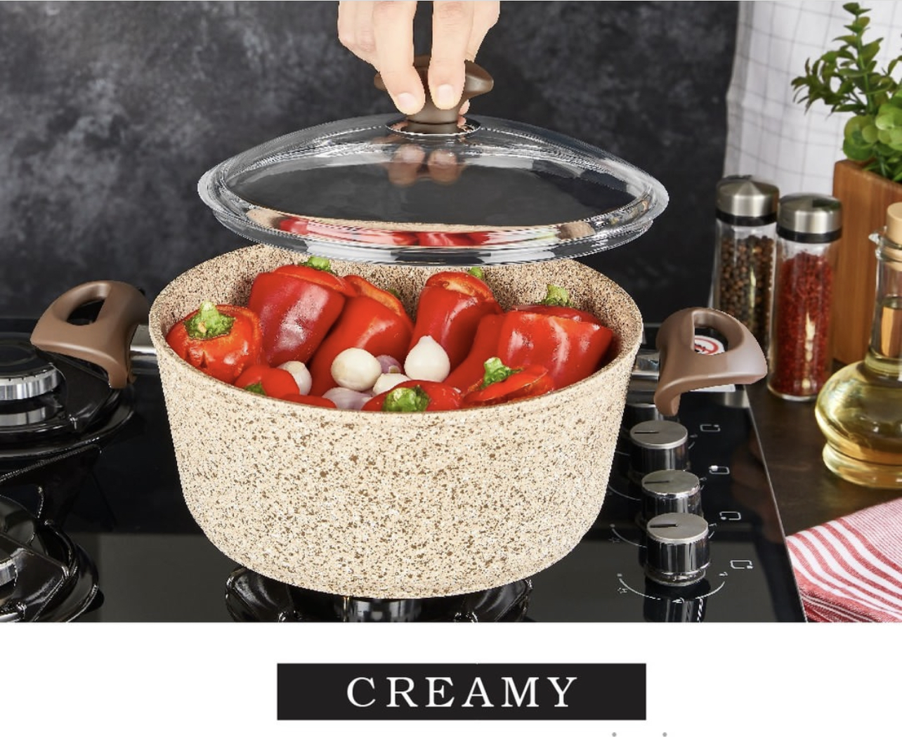 طقم اوني الطبخ كريمي 9 قطع —Batterie de cuisine creamy 9 pièces 