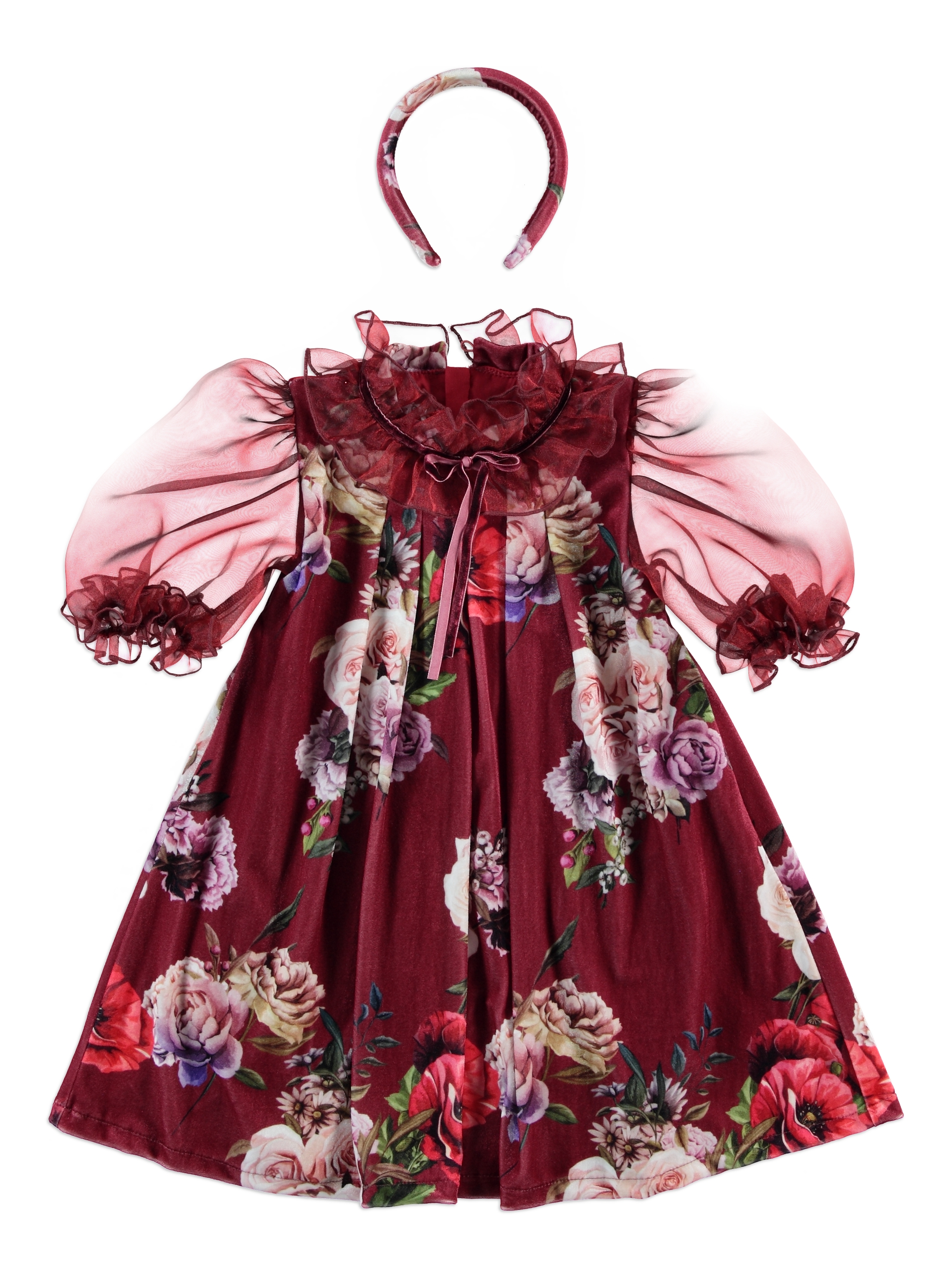 ROBE EN VELOURS ROUGE AVEC SERRE-TETE