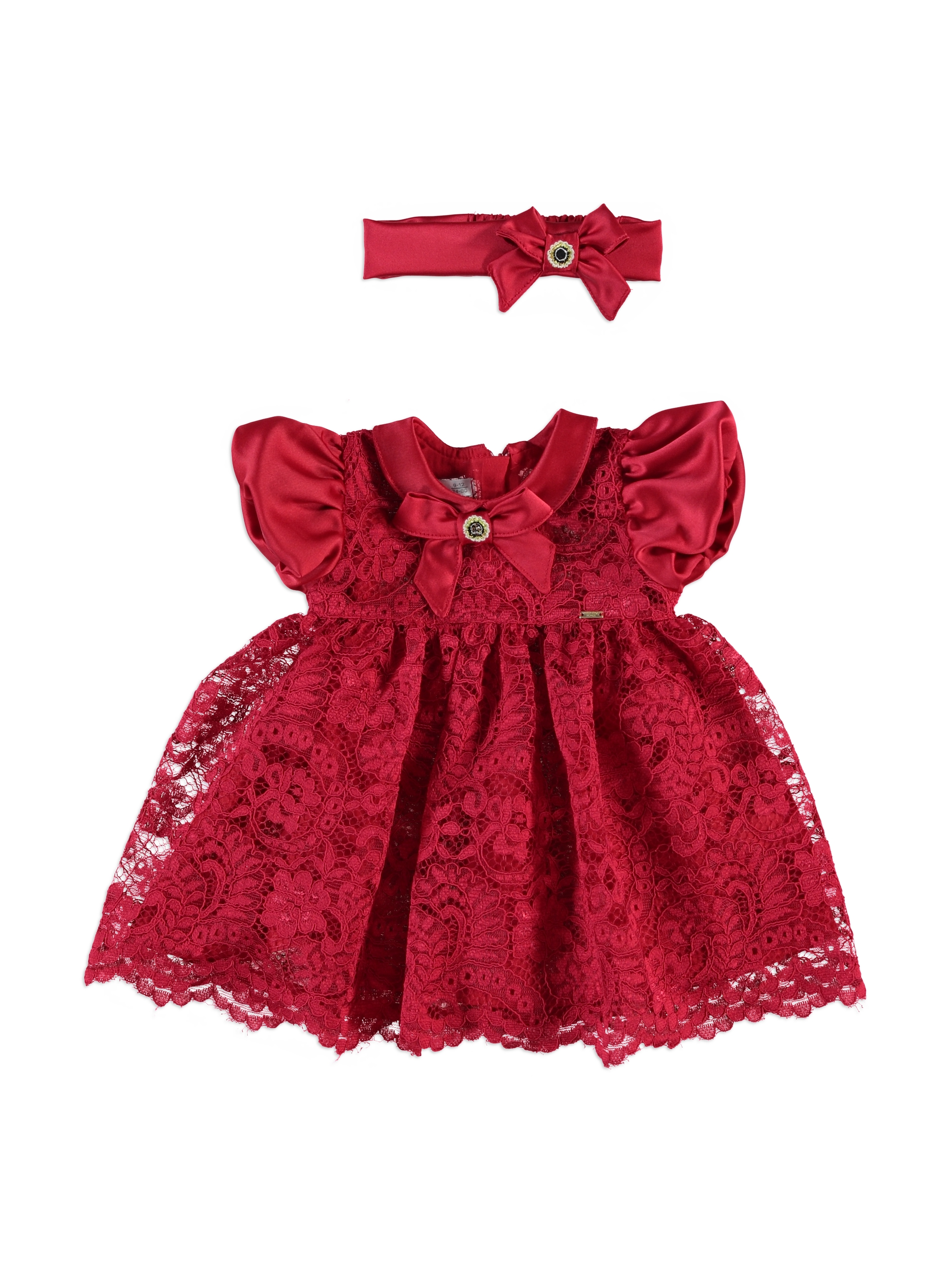 ROBE ROUGE DENTELLE GUIPURE AVEC BANDEAU