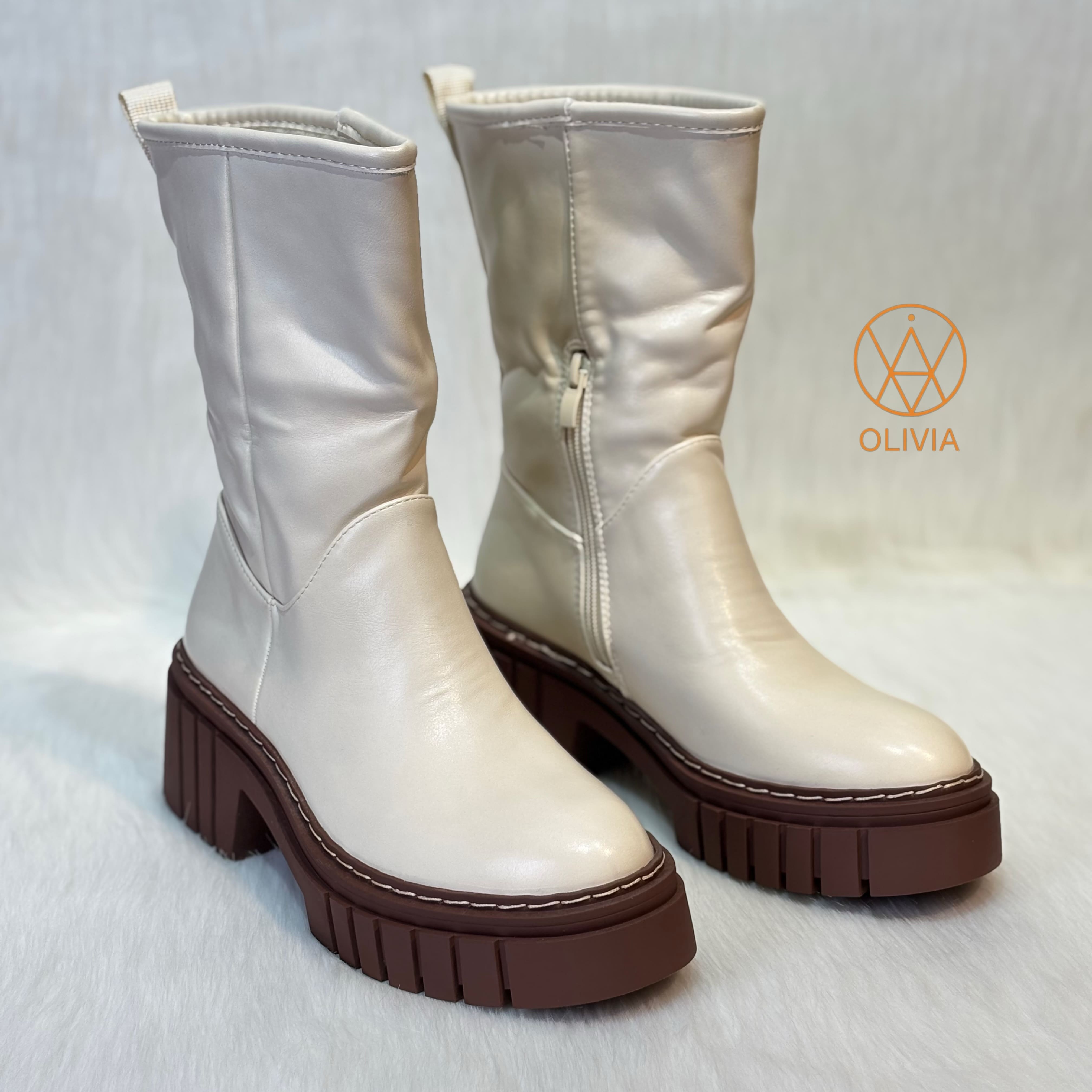 Bottes à talon haut - Beige/Marron