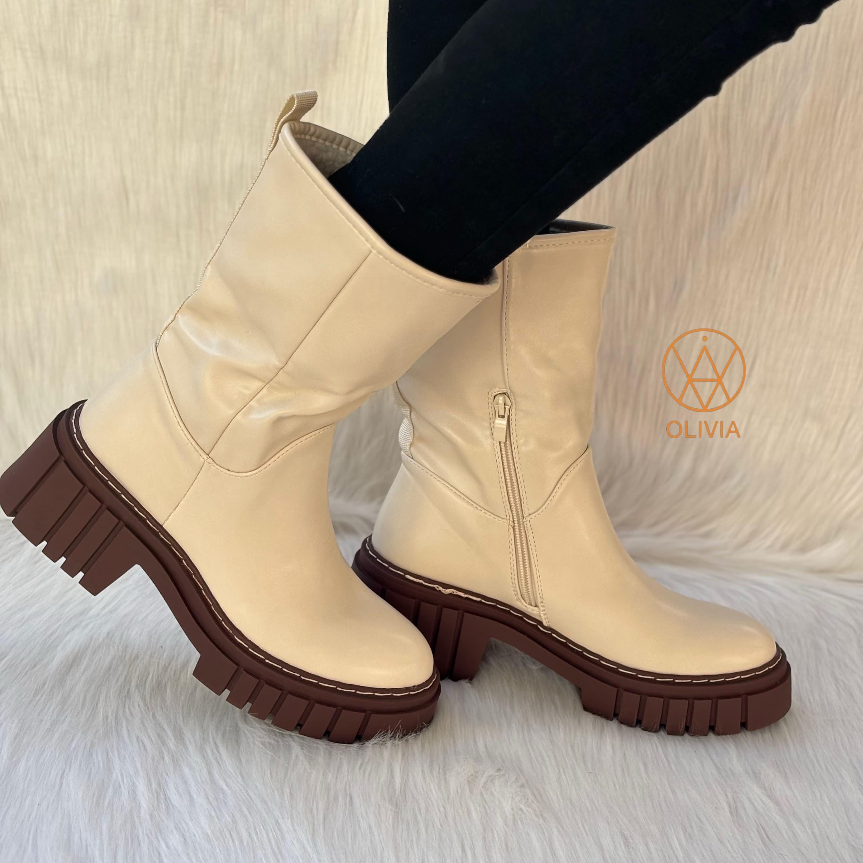 Bottes à talon haut - Beige/Marron