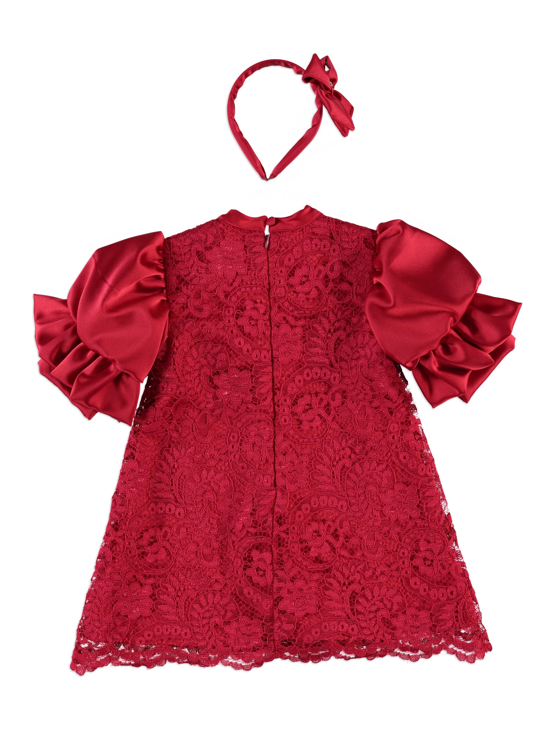 ROBE ROUGE DENTELLE GUIPURE AVEC SERRE-TETE