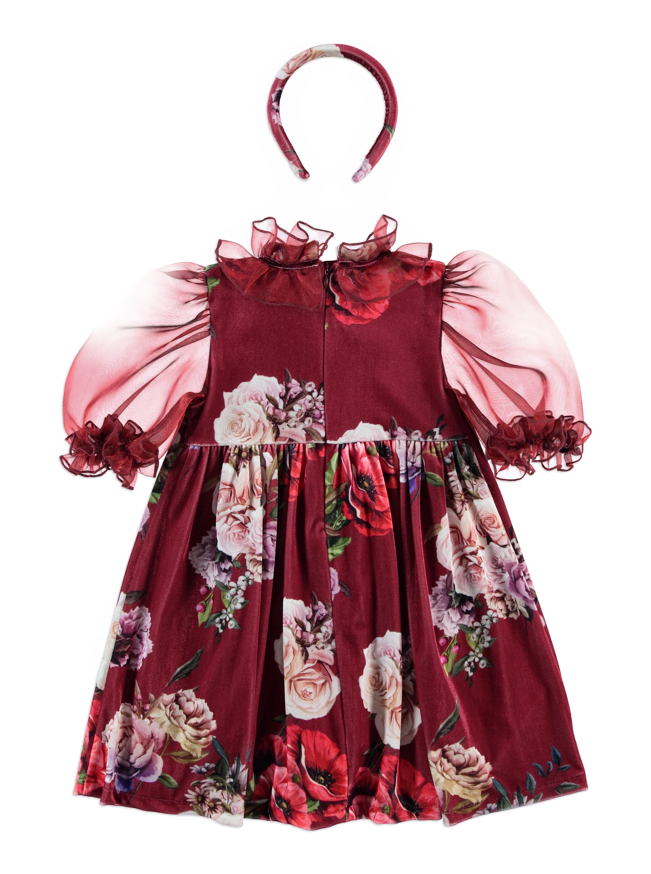 ROBE EN VELOURS ROUGE AVEC SERRE-TETE