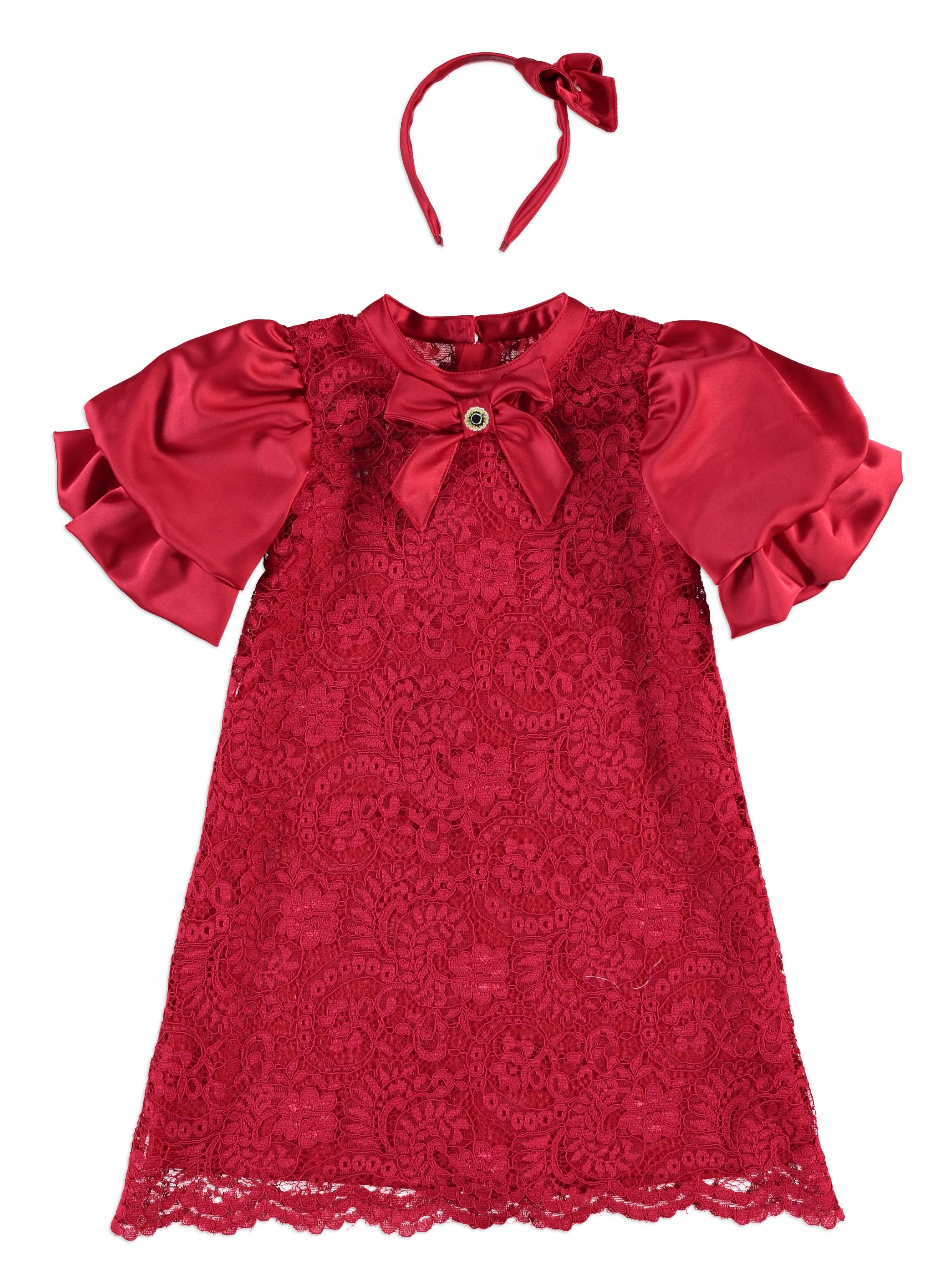 ROBE ROUGE DENTELLE GUIPURE AVEC SERRE-TETE