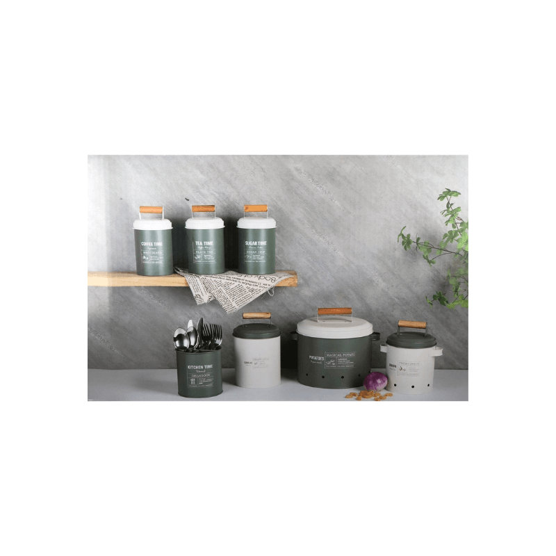 Ensemble de boites de rangement vert et blanc pour cuisine Set de 7 