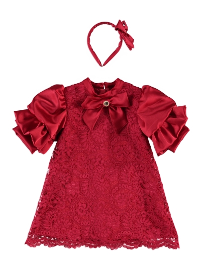 ROBE ROUGE DENTELLE GUIPURE AVEC SERRE-TETE