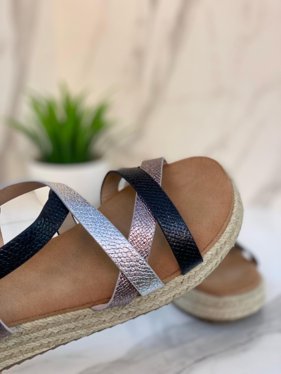 Sandales compensées multicolores noir & argent – Collection Modern Chic
