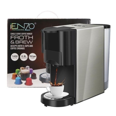 ENZO PROFESSIONAL SINGLE SERVE COFFEE MAKER FROTH AND BREW