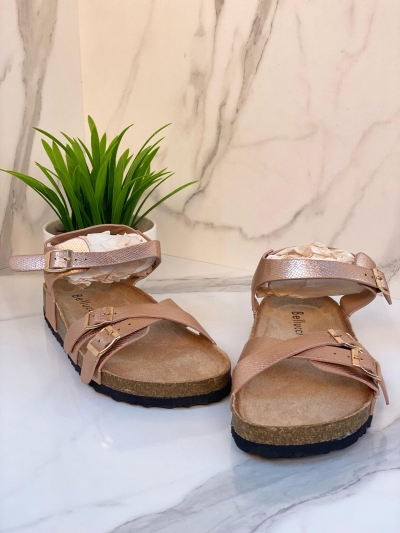 Sandales Rose Clair Brillant à Effet Scintillant et Brides Confort