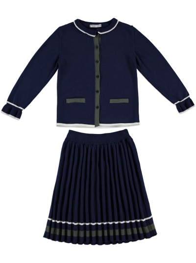 ENSEMBLE TRICOT COTON BIO BLEU MARINE ET VERT KAKI 