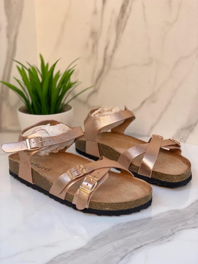 Sandales Rose Clair Brillant à Effet Scintillant et Brides Confort