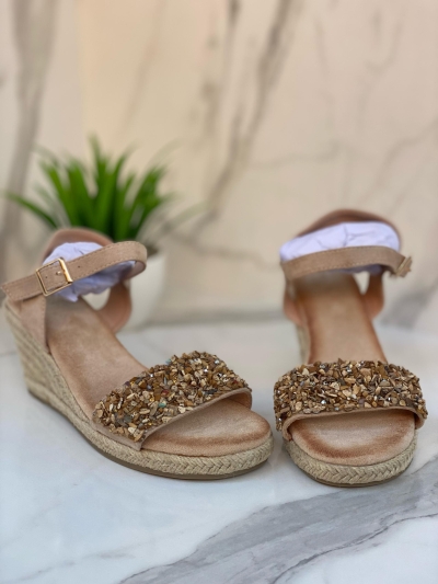 Sandales compensées beige  – Modèle Bohème Lumière