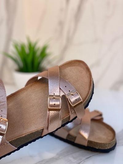 Sandales Rose Clair Brillant à Effet Scintillant et Brides Confort