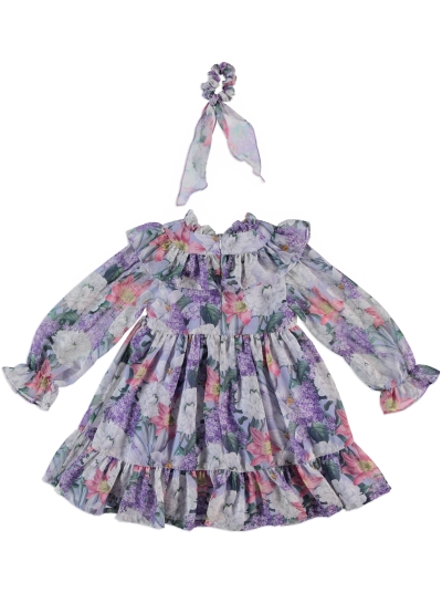 ROBE FLORALE BLANCHE ET MAUVE  EN TULL DOUX