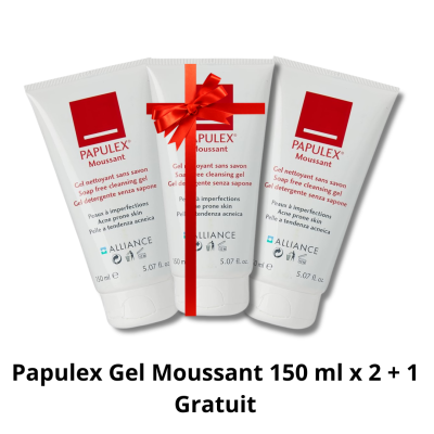 Papulex Gel Moussant 150 ml x 2 + 1 Gratuit