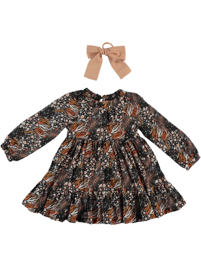 ROBE NOIRE ORANGE AVEC NOEUD 