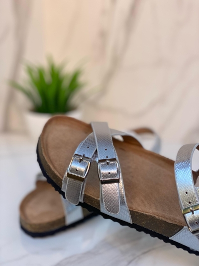 Sandales Femme Argent Brillant à Brides Éclatantes