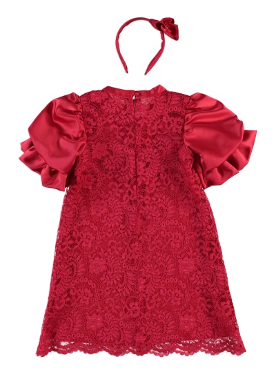 ROBE ROUGE DENTELLE GUIPURE AVEC SERRE-TETE