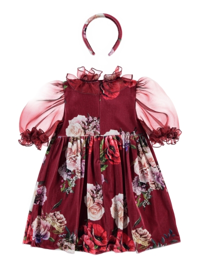 ROBE EN VELOURS ROUGE AVEC SERRE-TETE