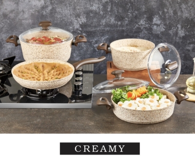 طقم اوني الطبخ كريمي 9 قطع —Batterie de cuisine creamy 9 pièces 