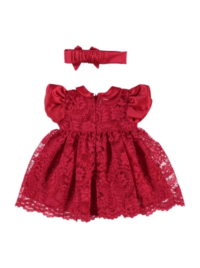 ROBE ROUGE DENTELLE GUIPURE AVEC BANDEAU