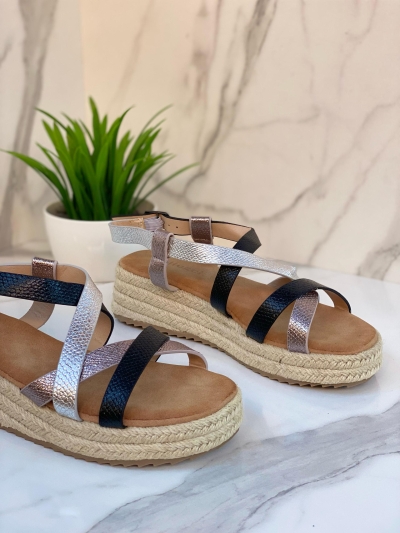Sandales compensées multicolores noir & argent – Collection Modern Chic